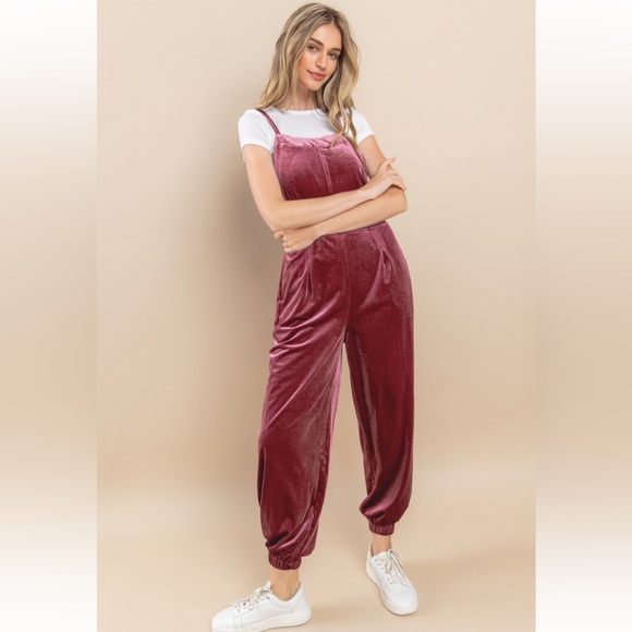 21 Fabulous Stretch Velvet Pleated Overall Jumpsuit - Picture 2 of 6